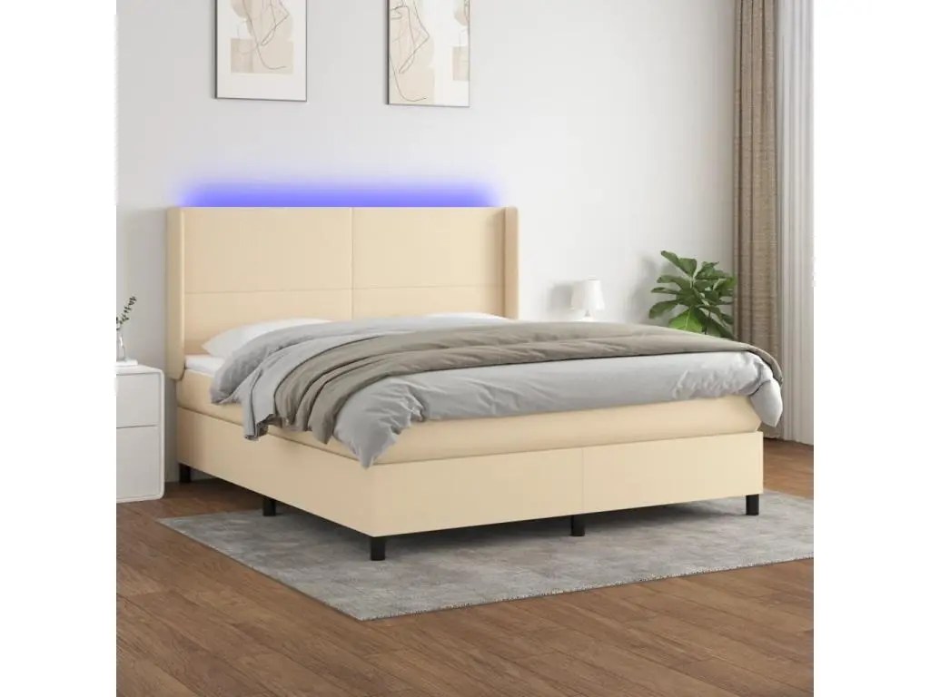 Clicnbuy Sommier tapissier avec matelas et LED Crème 180x200 cm Tissu