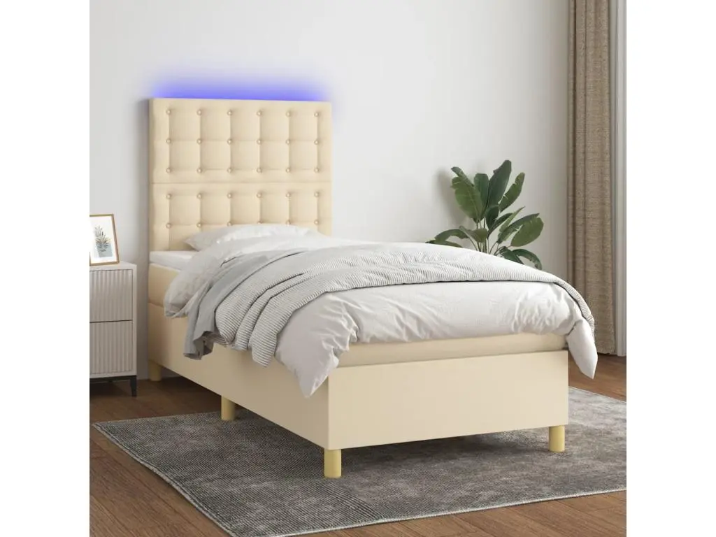 Clicnbuy Sommier tapissier avec matelas et LED Crème 80x200cm Tissu