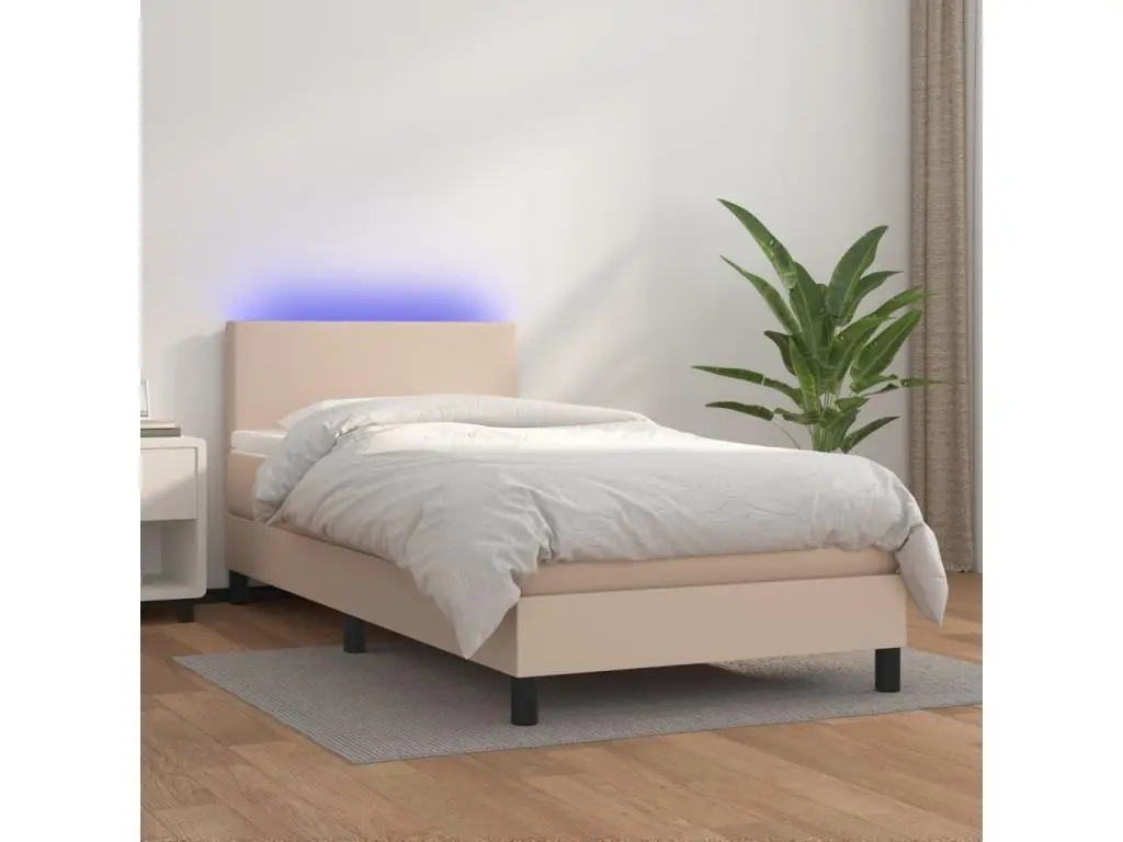 Sommier tapissier matelas LED Cappuccino 100x200 cm Similicuir
