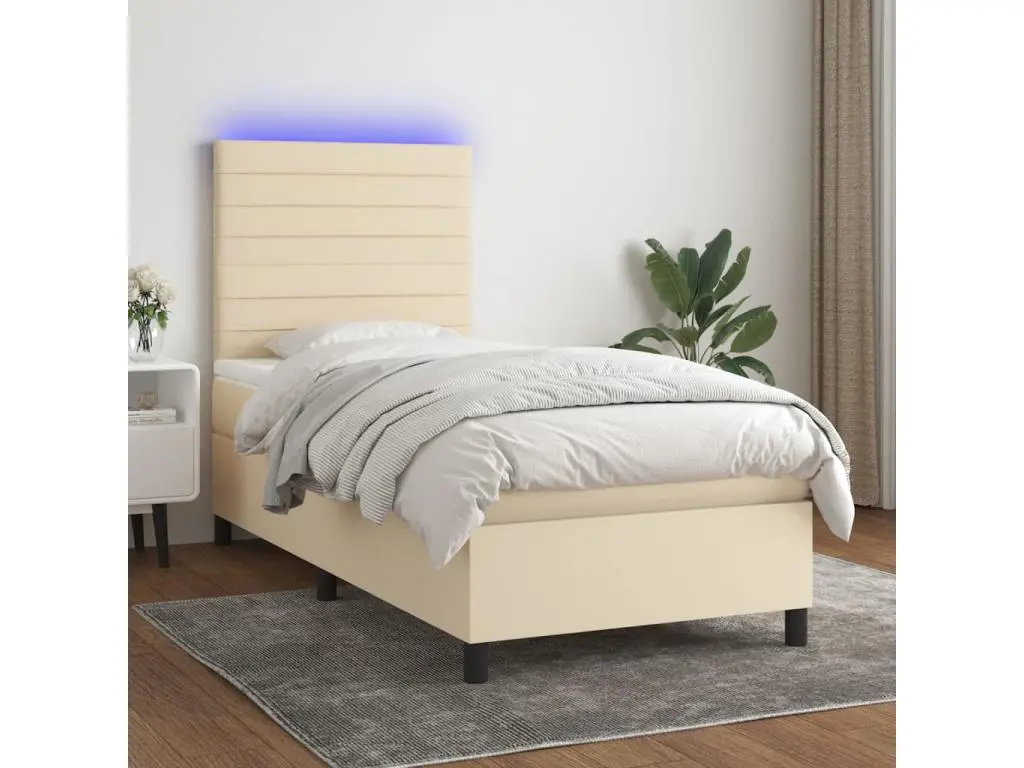 Clicnbuy Sommier tapissier avec matelas et LED Crème 80x200cm Tissu
