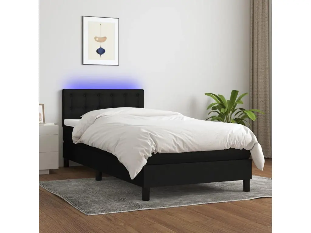 Clicnbuy Sommier tapissier avec matelas et LED Noir 80x200cm Tissu