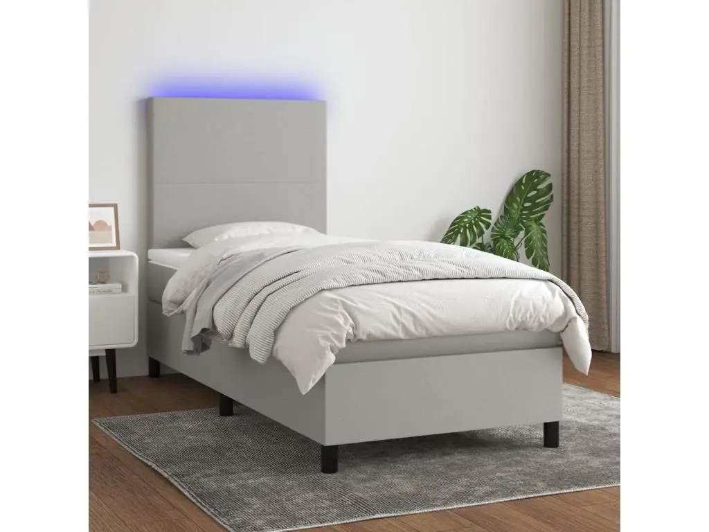Clicnbuy Sommier tapissier avec matelas et LED Gris clair 80x200cm Tissu