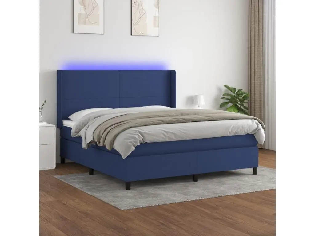 Clicnbuy Sommier tapissier avec matelas et LED Bleu 180x200 cm Tissu