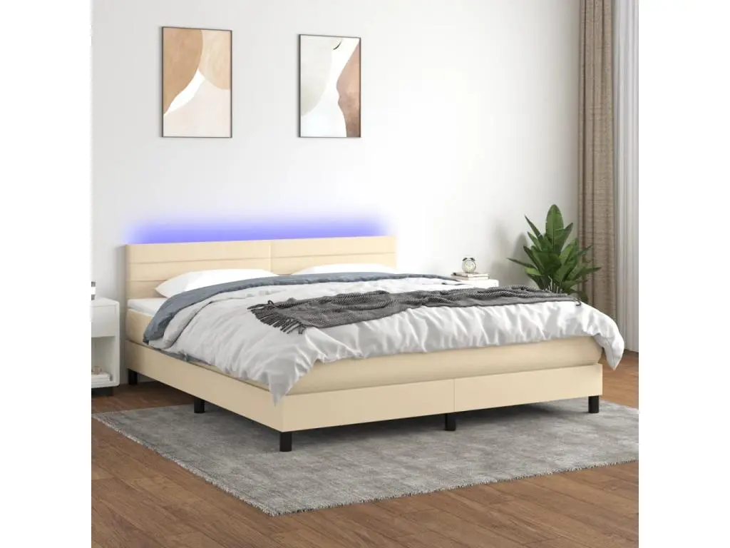 Clicnbuy Sommier tapissier avec matelas et LED Crème 180x200 cm Tissu