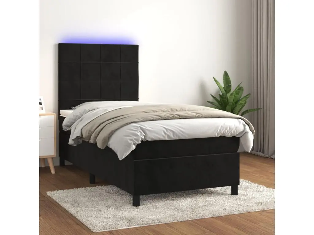 Sommier tapissier avec matelas et LED Noir 100x200 cm Velours