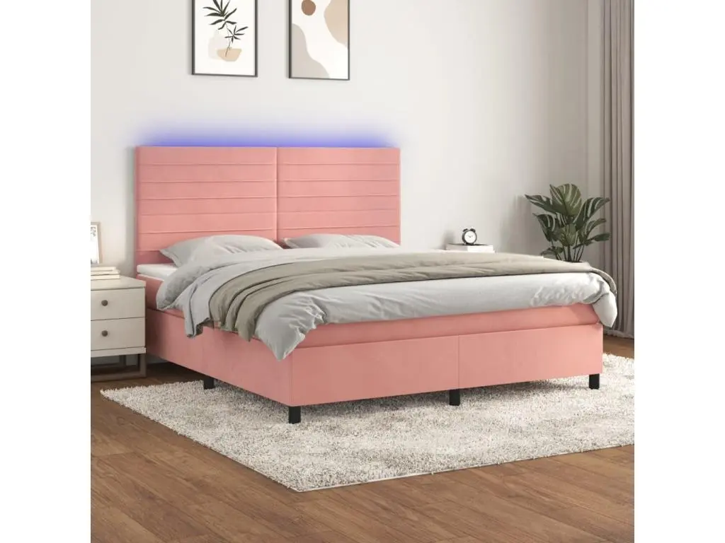Clicnbuy Sommier tapissier avec matelas et LED Rose 160x200 cm Velours