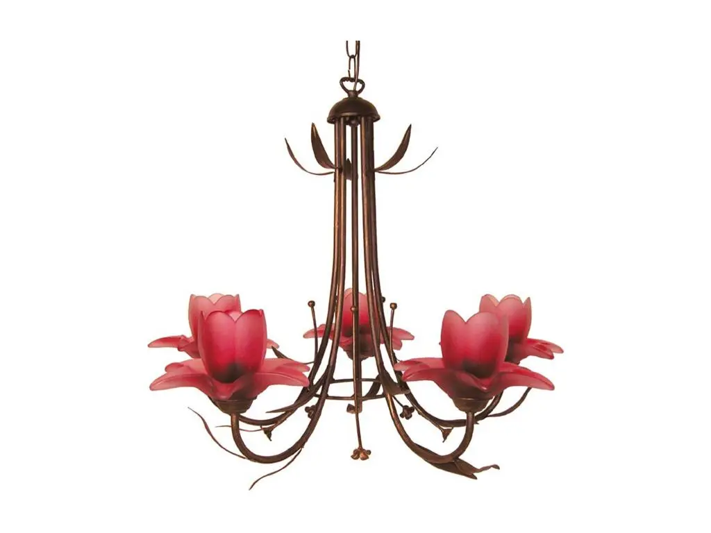 TULIPANO - Lustre multi bras métal marron or et rouge