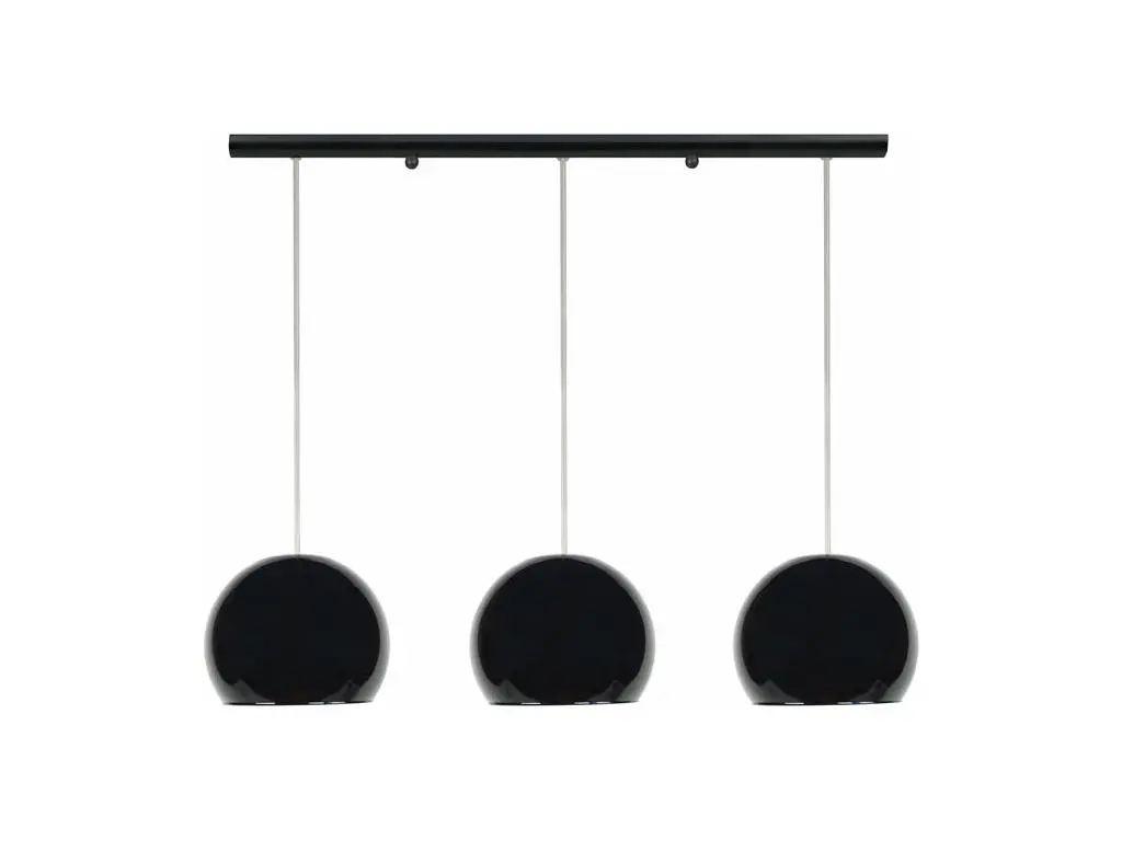 Barre, 3 suspensions globe verre noir 80 cm.