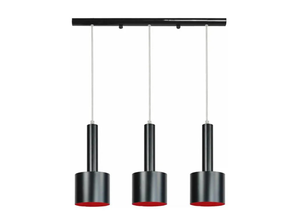Barre, 3 suspensions cylindre noir rouge 80 cm.