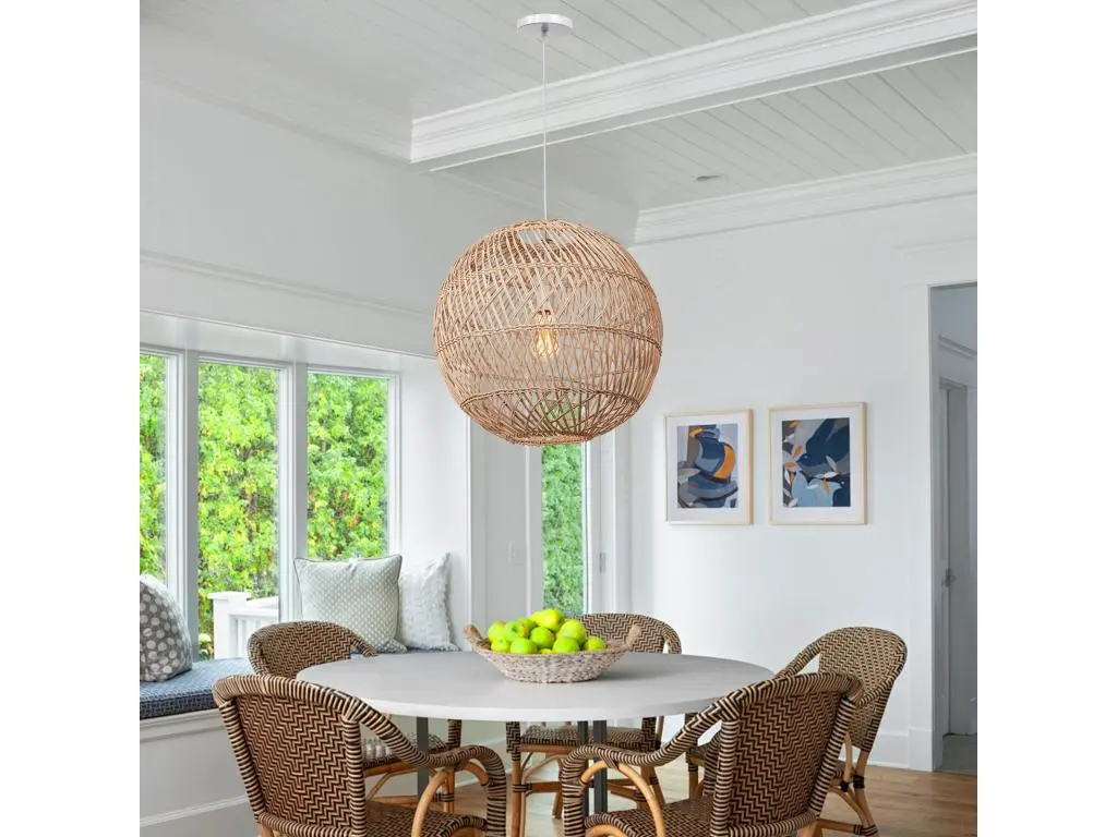 Arturesthome pendentif en bambou avec abat-jour en forme de boule pendentif de plafond e27 pour salle à manger home 1 lights d50 cm x h46 cm