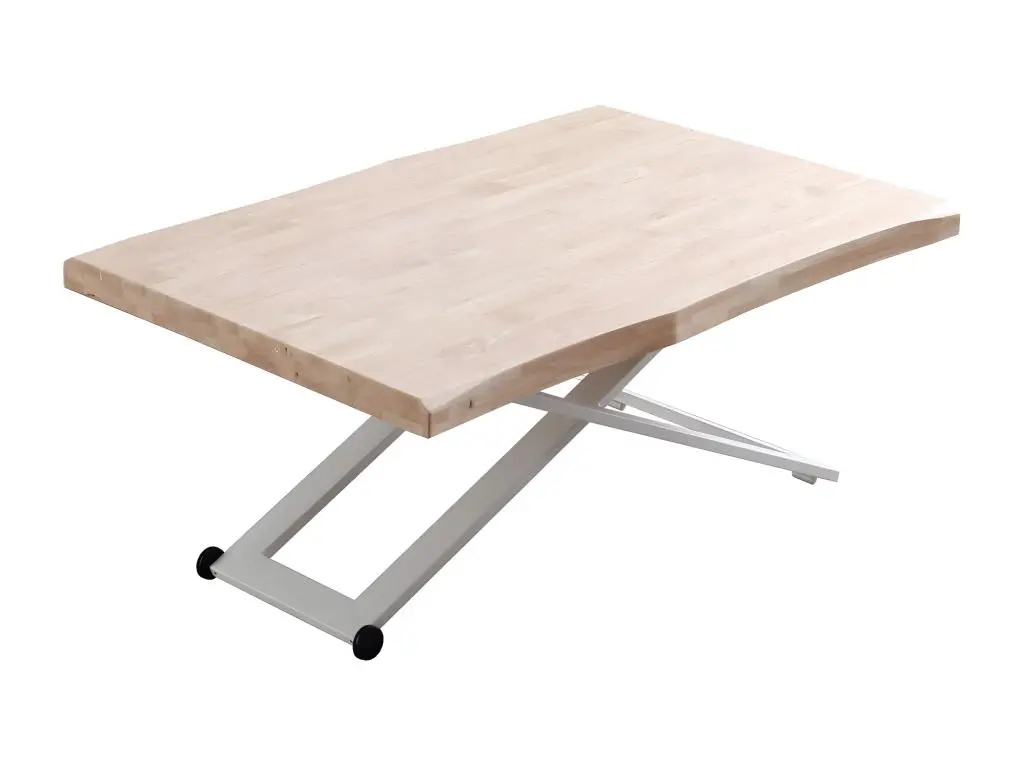 MATIKA - Table basse rehaussable bois et acier blanc L120