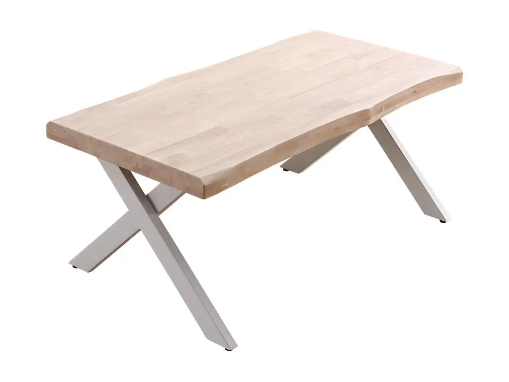 KAMILA - Table basse rehaussable bois et acier blanc L120