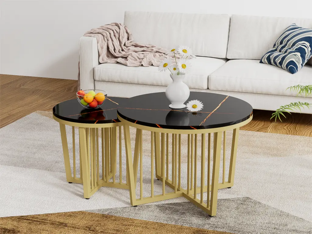 Lot de 2 tables gigognes - placage en MDF - Noir