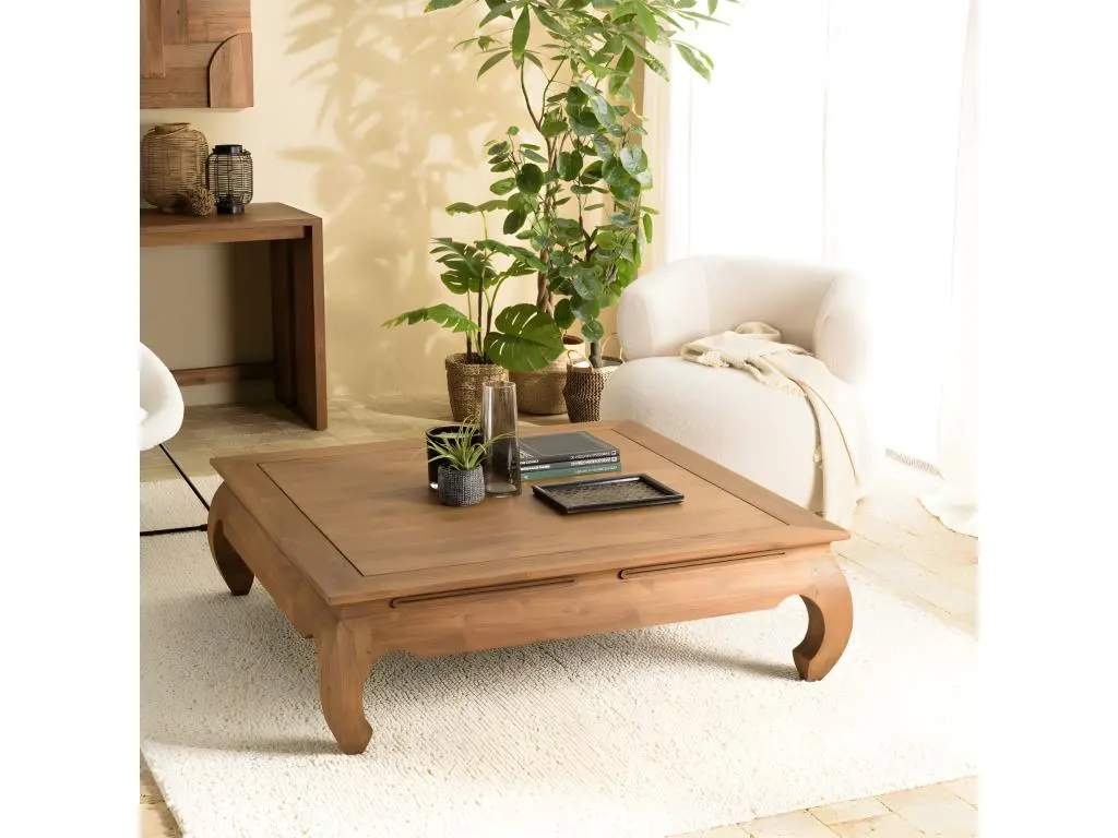 ALIDA - Table opium 120x120cm en bois de teck recyclé massif