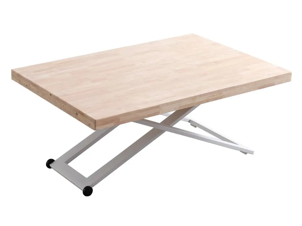 Table basse relevable en bois et métal coloris chêne nordique blanc - longueur 120 x profondeur 80 x hauteur 49 -76 cm