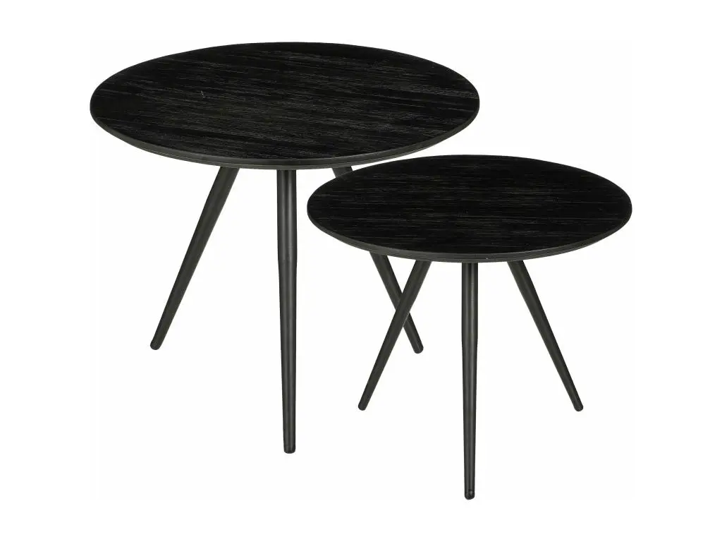 Lot de table d'appoint en 60% bois recyclé et 20% mdf et 20% métal - 49 x Ø50 / 42 x Ø50 - Noir - JAILEY