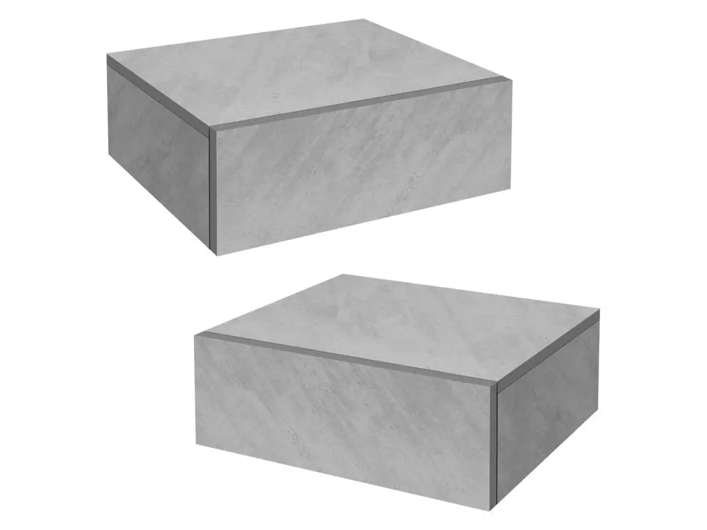 2x Table de nuit suspendue avec tiroir armoire de chevet MDF gris/aspect béton