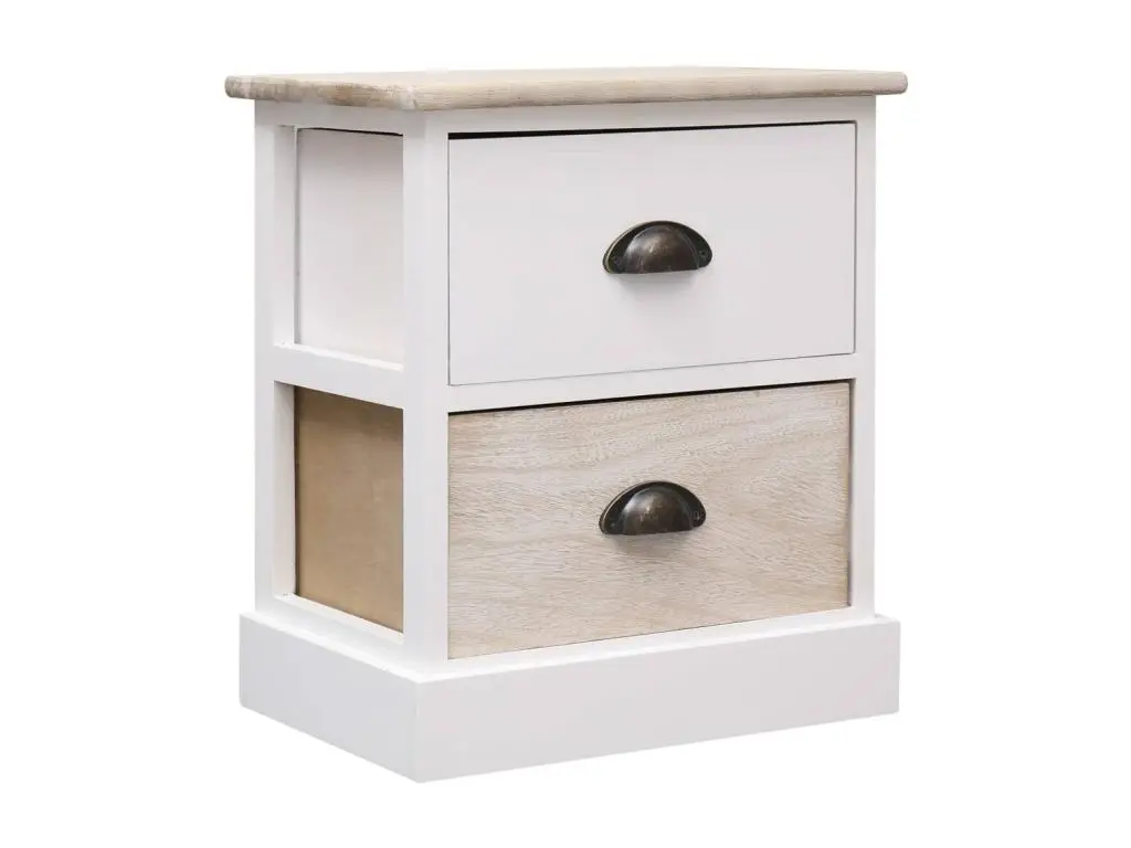 2 pcs Tables de chevet Blanc et naturel 38x28x45 cm Paulownia