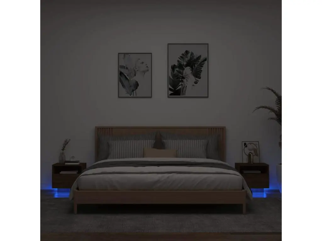 Armoires de chevet avec lumières LED 2 pièces chêne marron