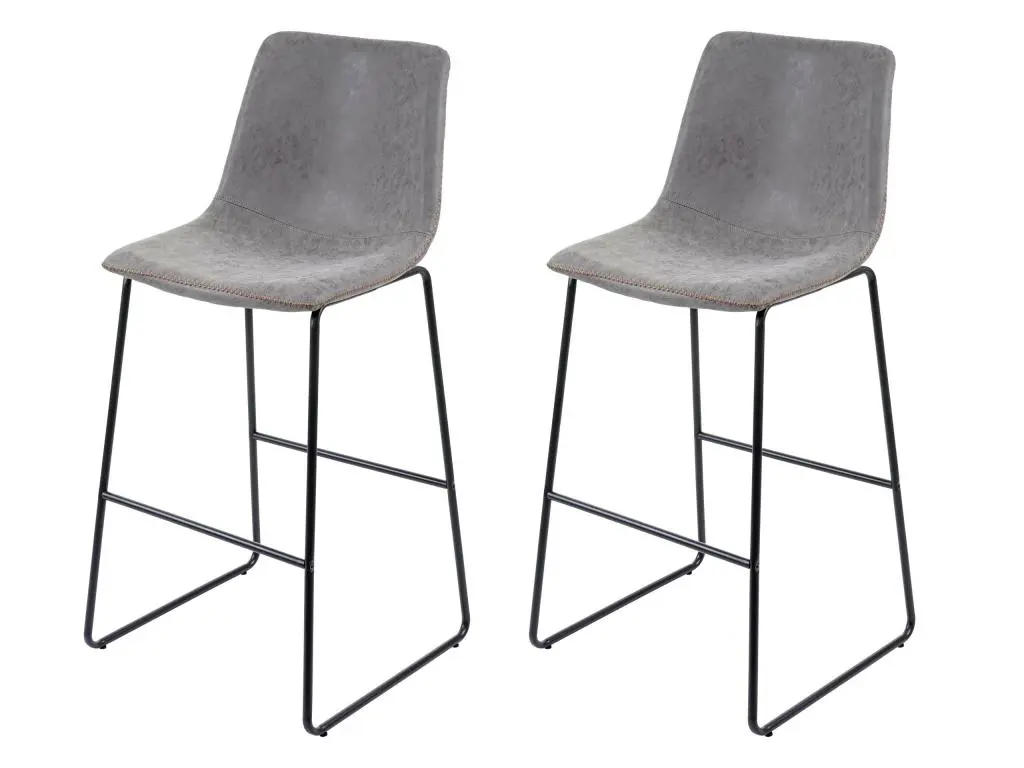 2x tabouret de bar HWC-E54, chaise de bar/comptoir, vintage - similicuir, aspect daim, gris