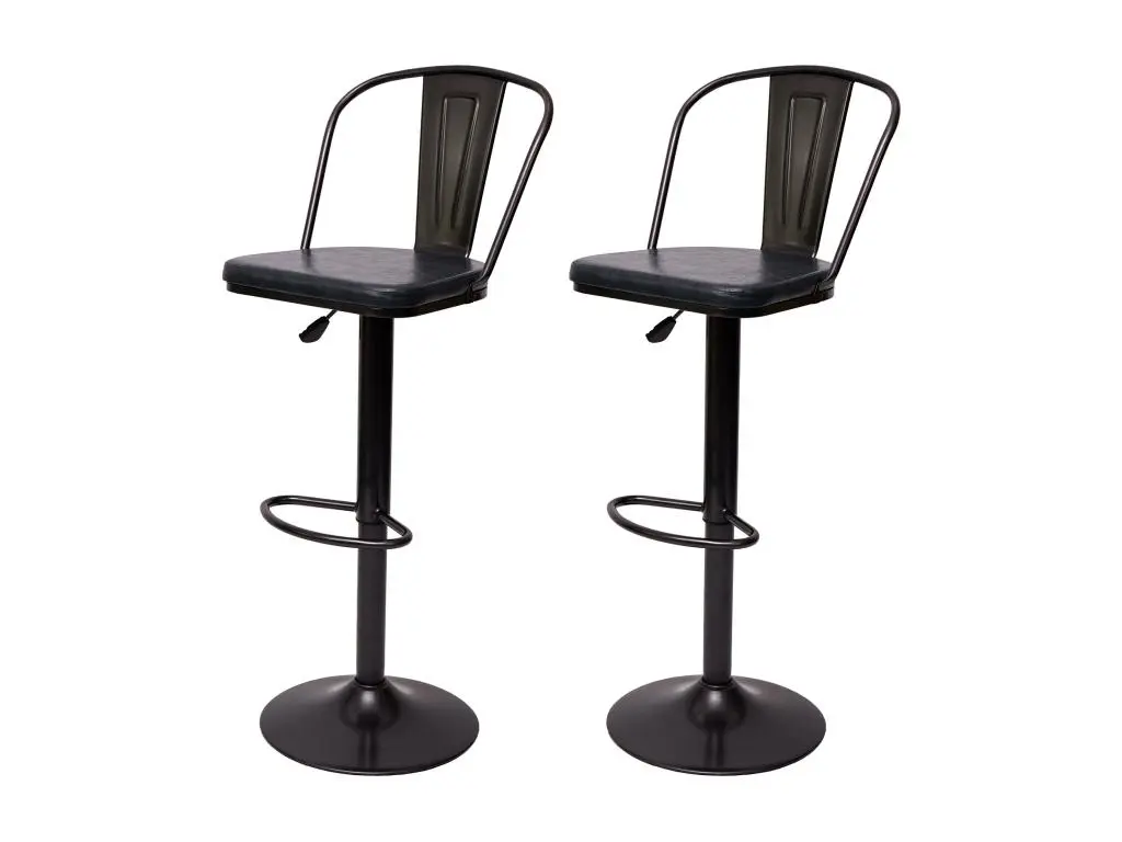 2x Tabouret de bar HWC-H10a, réglable en hauteur, pivotant, design industriel - vintage noir-gris