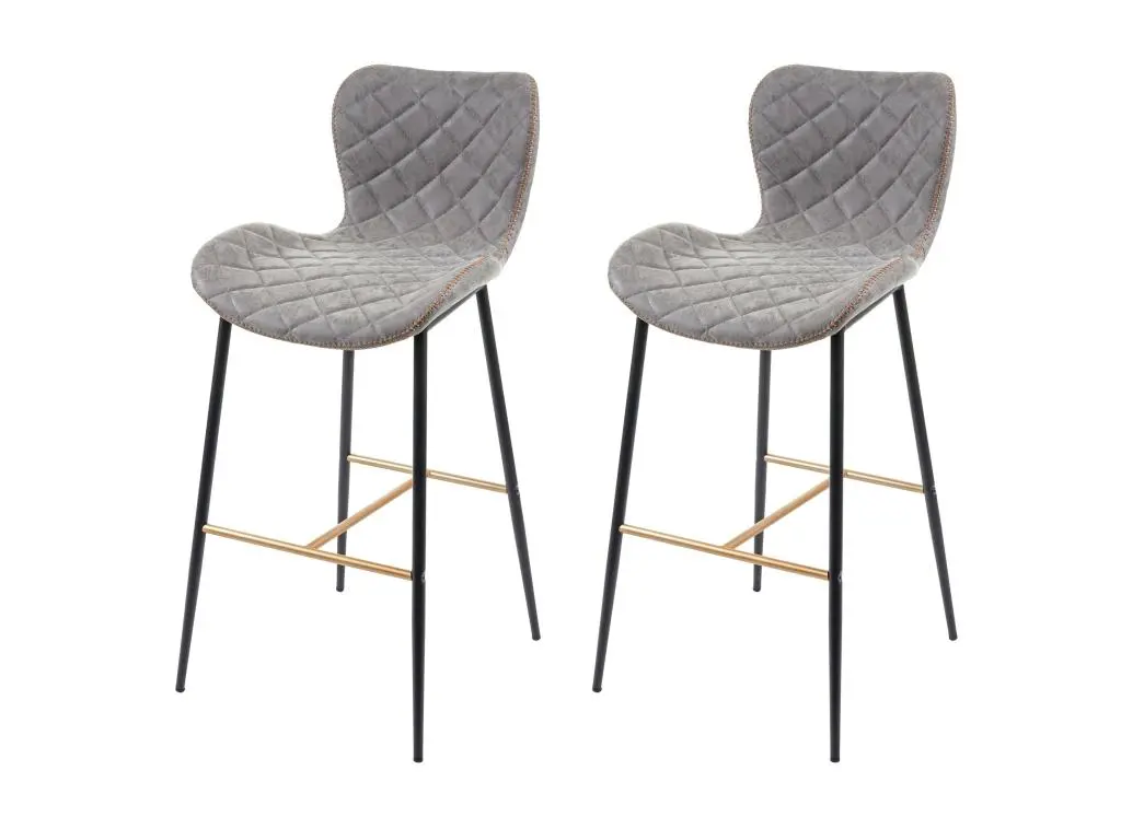 2x tabouret de bar HWC-E55, chaise de bar/comptoir, vintage, haubans dorés - similicuir, aspect daim, gris