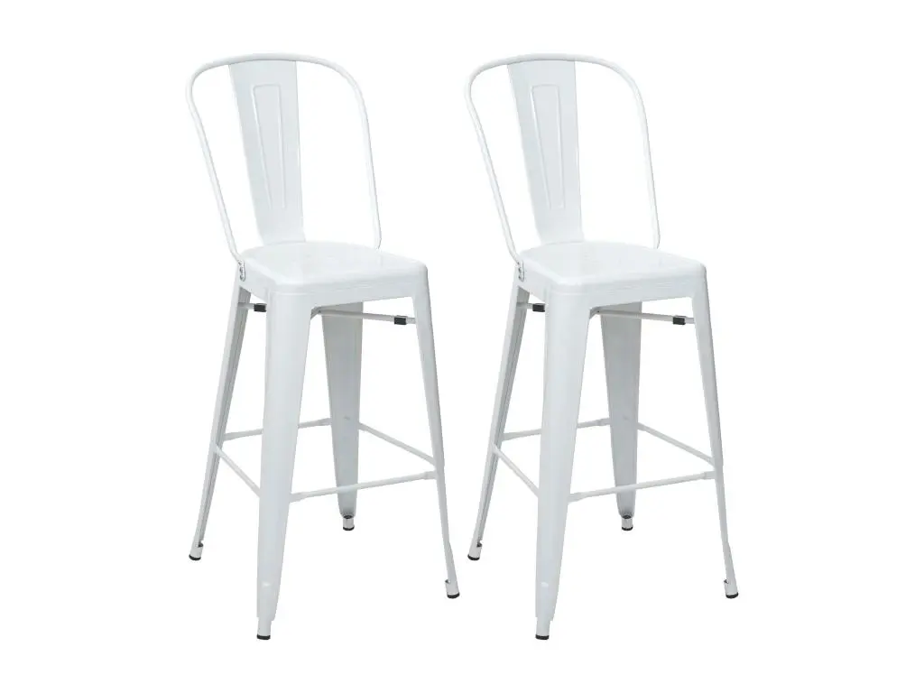 2x tabouret de bar HWC-A73, chaise bar avec dosssier, métal, style industriel - blanc