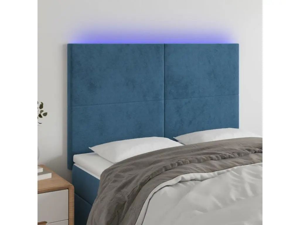 vidaxl Tête de lit à LED Bleu foncé 144x5x118/128 cm Velours