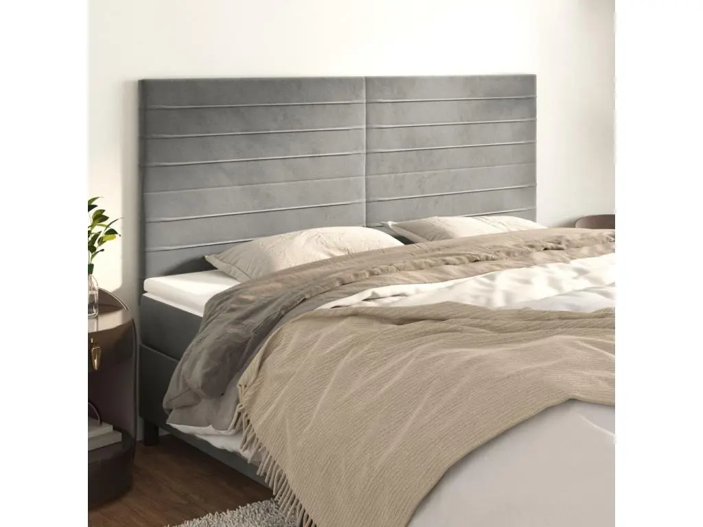 vidaxl Têtes de lit 4 pcs Gris clair 90x5x78/88 cm Velours