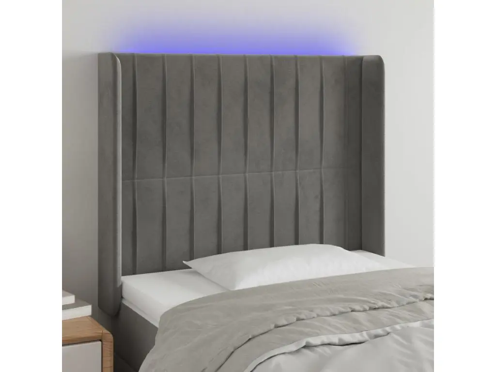 vidaxl Tête de lit à LED Gris clair 93x16x118/128 cm Velours