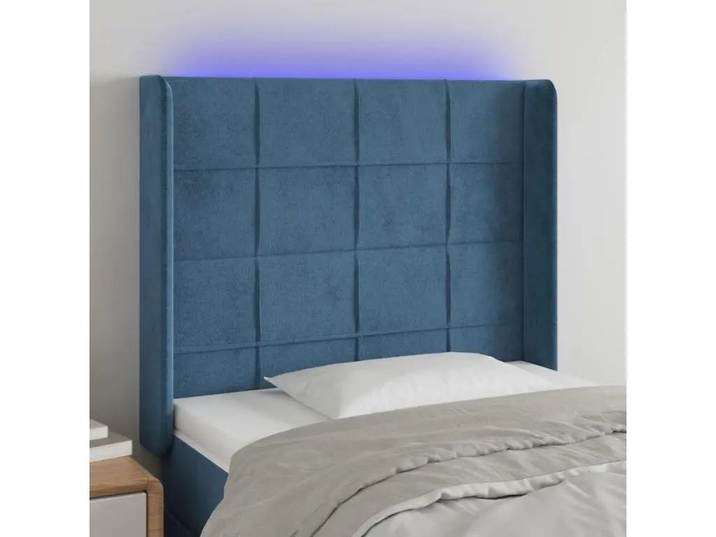 vidaxl Tête de lit à LED Bleu foncé 103x16x118/128 cm Velours