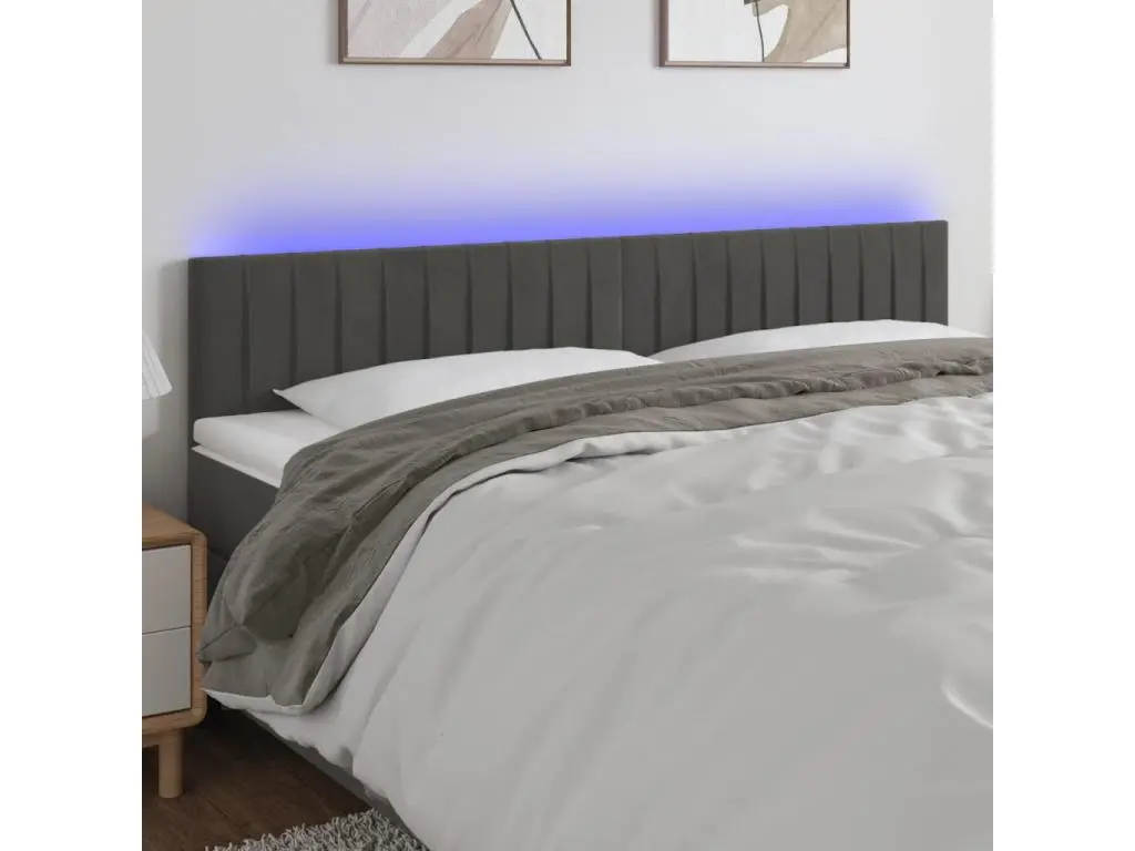 Clicnbuy Tête de lit à LED Gris foncé 200x5x78/88 cm Velours