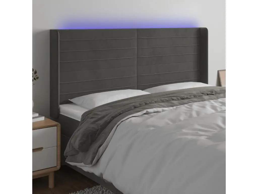 Clicnbuy Tête de lit à LED Gris foncé 163x16x118/128 cm Velours