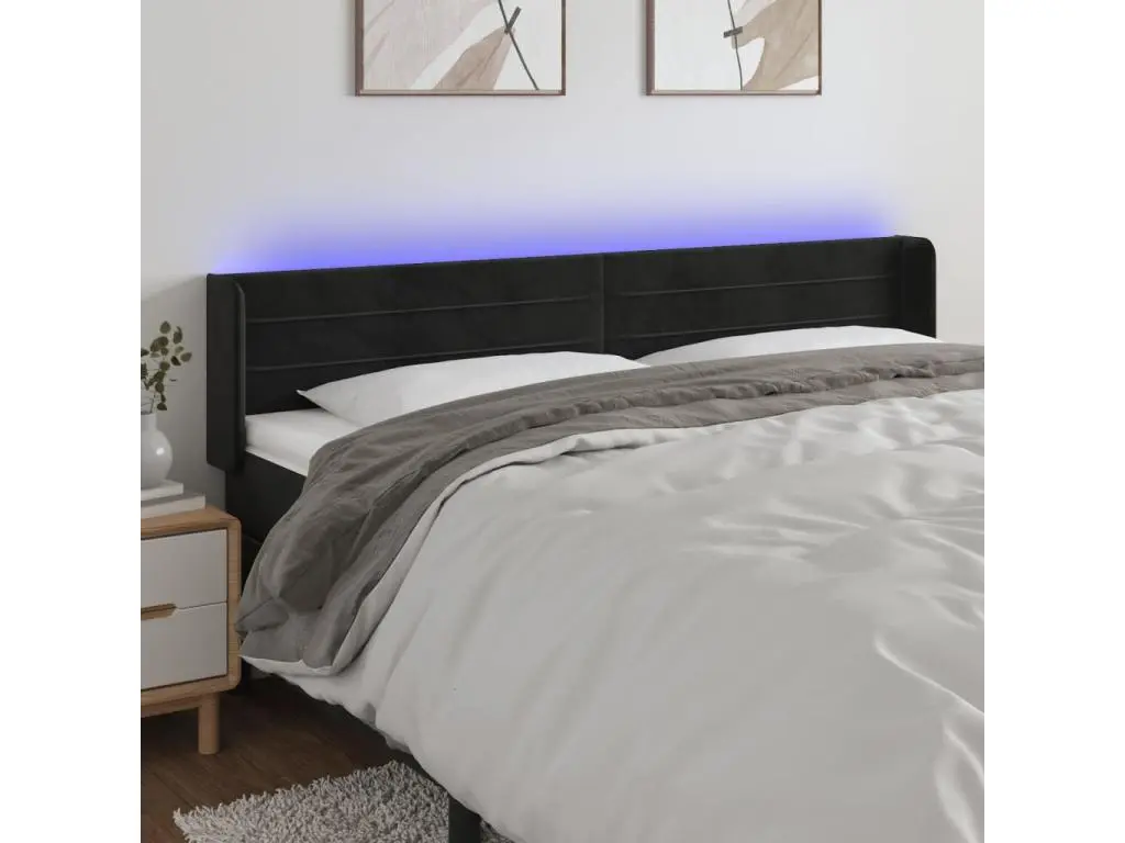 Clicnbuy Tête de lit à LED Noir 183x16x78/88 cm Velours