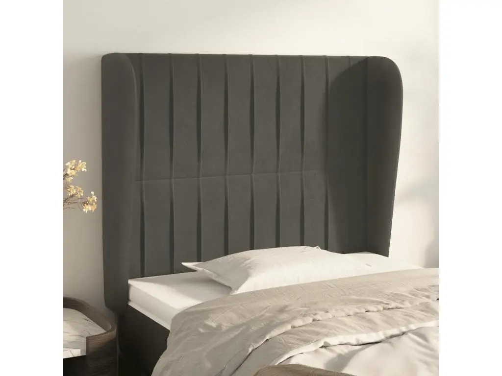 Clicnbuy Tête de lit avec oreilles Gris foncé 83x23x118/128 cm Velours