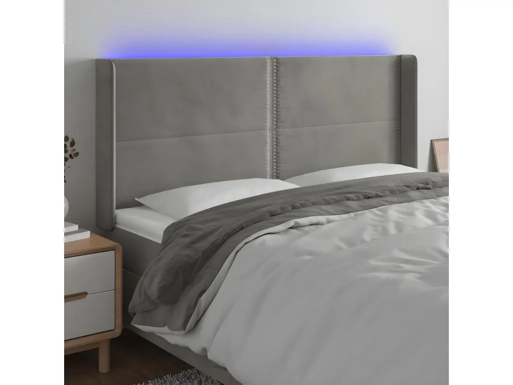 vidaxl Tête de lit à LED Gris clair 183x16x118/128 cm Velours