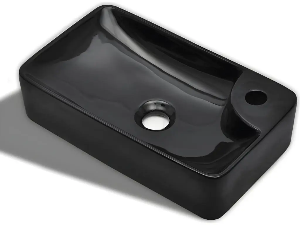 Vasque à trou pour robinet pour salle de bain lavabo 44 x 25 cm céramique noir 02_0002510