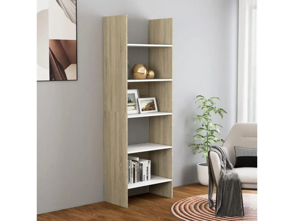 Bibliothèque Blanc et chêne sonoma 60x35x180 cm Bois ingénierie